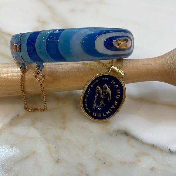 Eisenberg Enamels Hand Painted Hinged Blues & Gold Bracelet—Beautiful!! NWT - Picture 2 of 9